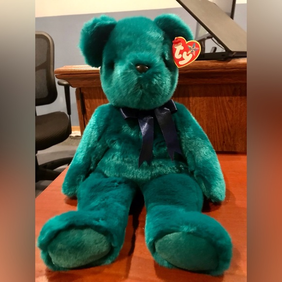 Rare Vintage Old Faced TY Teal Teddy Beanie Buddy - Picture 1 of 6
